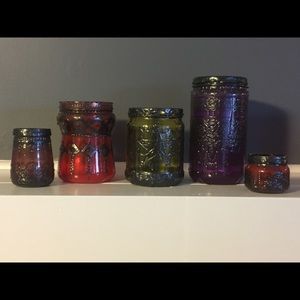 Set of 5 Up cycled hand painted candle holders